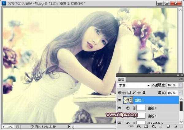 Photoshop为人物图片调制出柔和的淡调黄紫色