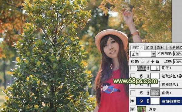 Photoshop将树林中的人物加上梦幻的橙色调