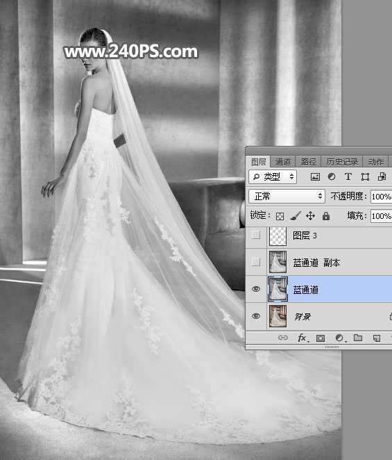 ps如何完美抠出室内背景杂乱的大气婚纱照片?